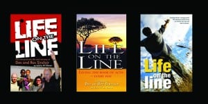 The cover that did not make on the left, the book's first cover in the middle and the current cover of Life On The Line.